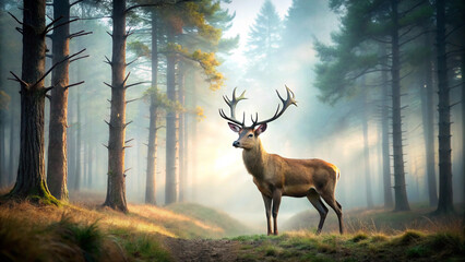 deer in the forest isolated on white background