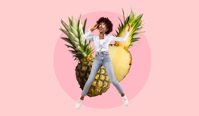 A vibrant collage features a joyful person surrounded by a pineapple, emphasizing the importance of...