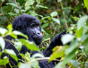 Gorilla in lush green foliage