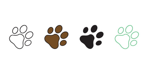 Minimalist Paw Print Icon Set &ndash; Pet, Animal, and Wildlife Symbols in Flat, Outline, and Color Variants for Veterinary UI, Pet Apps, and Nature-Themed Graphic Design