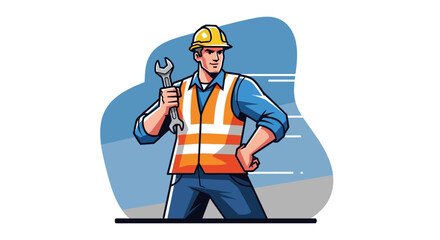Construction Worker with Helmet and Tools Vector Illustration