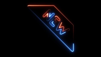 Neon sign N E W glowing in blue and orange on black background abstract modern announcement promotion sale launch