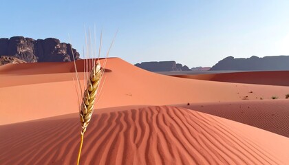 Golden wheat in a red desert landscape
