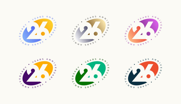 Collection Number Anniversary Colourful 26th, 26th Happy Anniversary with Oval, Sphere or Ellipse shape and any colour.