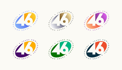 Collection Number Anniversary Colourful 46th, 46th Happy Anniversary with Oval, Sphere or Ellipse shape and any colour.