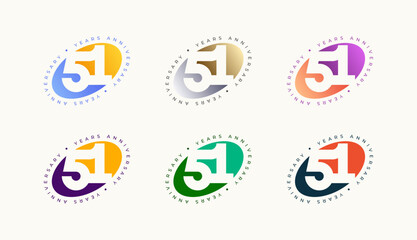 Collection Number Anniversary Colourful 51th, 51th Happy Anniversary with Oval, Sphere or Ellipse shape and any colour.