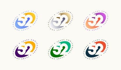 Collection Number Anniversary Colourful 52th, 52th Happy Anniversary with Oval, Sphere or Ellipse shape and any colour.