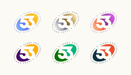 Collection Number Anniversary Colourful 53th, 53th Happy Anniversary with Oval, Sphere or Ellipse shape and any colour.