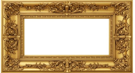 Obraz premium Ornate Gold Picture Frame With Intricate Carvings And Leaf Motifs
