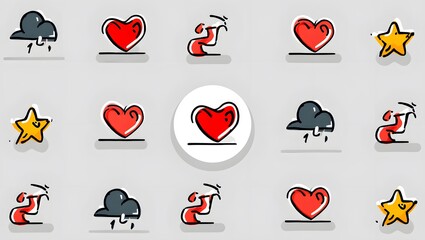 Playful Emoji-Style Doodles – Hand-Drawn Icons with Exaggerated Emotions like Love, Anger, and Excitement