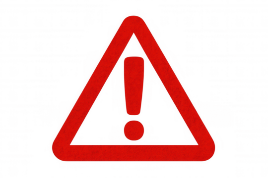 Red warning sign with exclamation point, conveying caution, danger, or important information on a transparent background