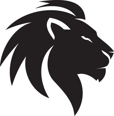 Obraz premium The Lion's Majestic Profile: A strong and regal lion's head silhouette, symbolizing strength, power, and courage in a stark, minimalist style.