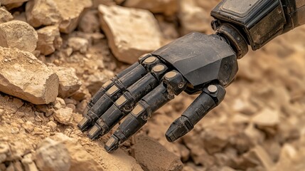 Robotic assistance for delicate archaeological digs small brush tip, subtle dust, ancient pottery shard, precise movement