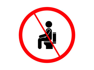 A bathroom sign prohibiting the act of sitting on a toilet transparent background