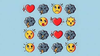 Playful Emoji-Style Doodles – Hand-Drawn Icons with Exaggerated Emotions like Love, Anger, and Excitement