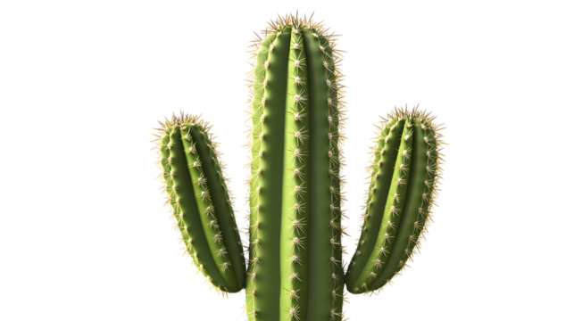 Saguaro Cactus with Three Arms Isolated on Transparent Background for Desert Themes