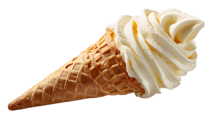 Vanilla Ice Cream Cone Isolated on Transparent Background Frozen Dessert Sweet Treat