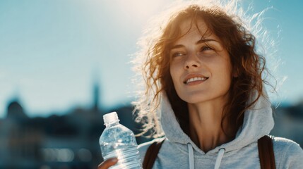 Tourist drinking water in istanbul enjoying the view