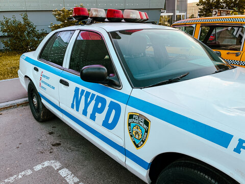 Police car New York in the parking lot NYPD Patrol Order.Russia,Moscow, 6jun2025.