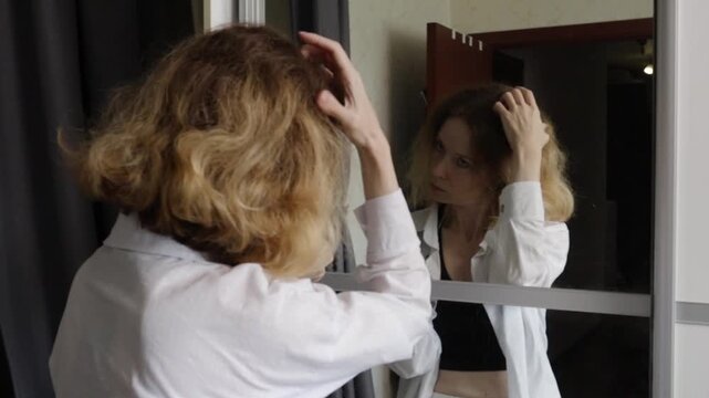 Cancer and Hair Loss During Chemotherapy, Emotional Moment of Female Cancer Patient