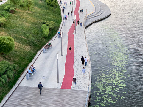 Embankment in the park jogging track Landscaping A place to relax in the city