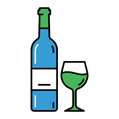 Wine bottle and glass illustration for celebration and events