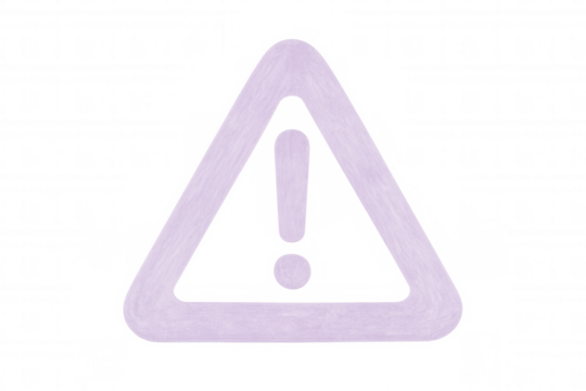 Pastel purple warning sign displaying cautionary exclamation mark, signaling potential hazard against transparent backdrop - Powered by Adobe