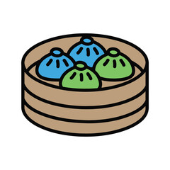 Delicious steamed dumplings in a traditional bamboo steamer basket
