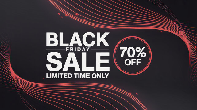 Black Friday Sale Promotion with Red Lines and 70 Percent Off for Limited Time Only