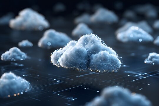 Cloud computing concept with abstract multi cloud orchestration, digital network connections, and futuristic technology, representing data storage and application integration - Powered by Adobe