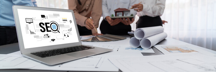 SEO search engine optimization for brisk e-commerce and online retail business showing on computer...