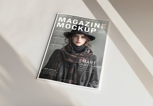 Magazine Cover With Editable Soft Shadows Mockup