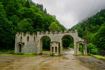 Stuning forest and river views of Karadeniz Black Sea region of Northern Turkey Camlihemsin Cat Village in Rize Turkey