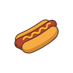 Delicious hot dog with mustard in a bun, perfect for a casual meal or snack, isolated on a white background