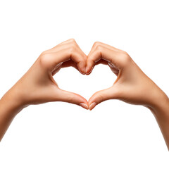 Obraz premium Two hands forming a heart shape against a white background symbolize love connection and affection in a simple elegant gesture