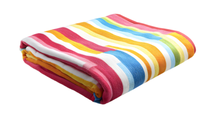 Folded Striped Beach Towel Isolated on Transparent Background for Summer Vacation Themes
