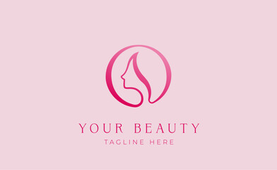 Logo feminine woman face with letter O or circle shape. Beauty concept with minimalist  modern and luxury brand identity.