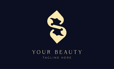 Modern logo letter S with woman face upside down beauty concept.