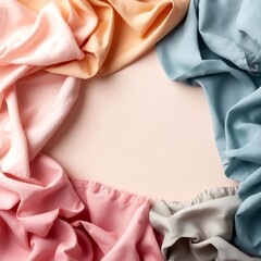 Pastel Draped Fabric Background with Copy Space, Soft Silk Chiffon Textures