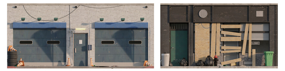 Multi-Use Retail Facade Storefront: Closed Multi-Purpose Shop isolated png on transparent background premium cutout