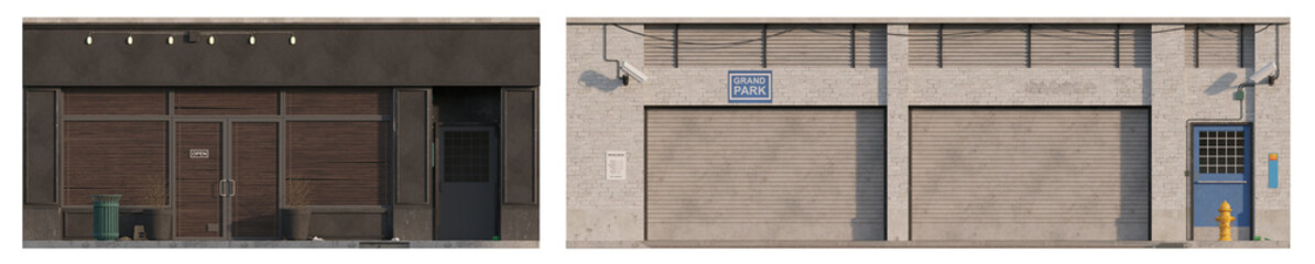 Multi-Use Retail Facade Storefront: Closed Multi-Purpose Shop isolated png on transparent background premium cutout