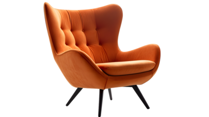 Orange Wingback Chair Isolated on Transparent Background Modern Furniture Interior Decor