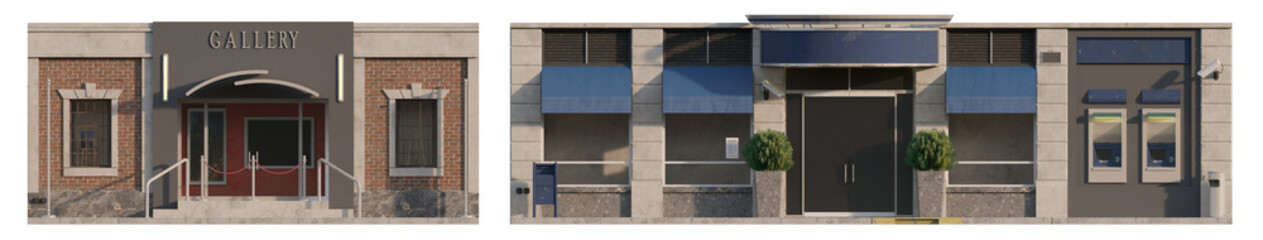 Multi-Use Retail Facade Storefront: Closed Multi-Purpose Shop isolated png on transparent background premium cutout

