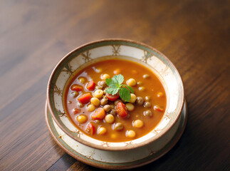 A vibrant bowl of harira soup and tomatoes, a healthy and delicious vegetarian meal