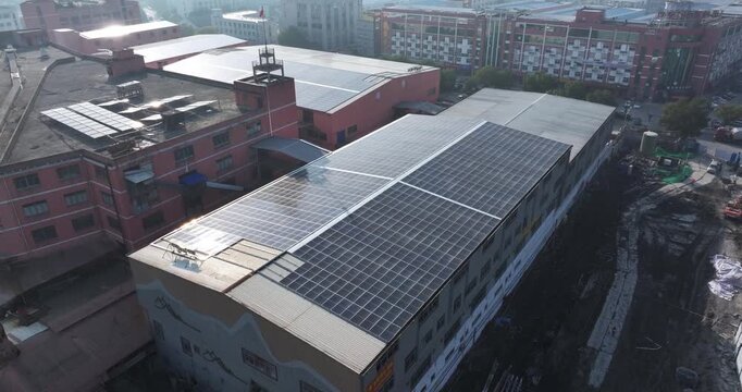 aerial view solar power site on rooftop
