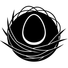Nest with an egg outline vector, a modern nest with an egg icon art design, black vector nest outline, black vector of nest, simple nest art