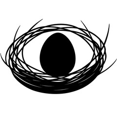 Nest with an egg outline vector, a modern nest with an egg icon art design, black vector nest outline, black vector of nest, simple nest art