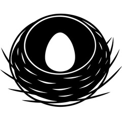 Nest with an egg outline vector, a modern nest with an egg icon art design, black vector nest outline, black vector of nest, simple nest art