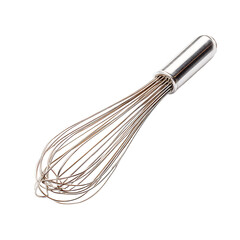 Metallic whisk used for mixing ingredients in culinary preparations blending aerating creating emulsions or suspensions of liquids
