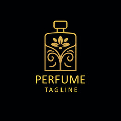 Luxury Perfume Bottle Logo &ndash; Elegant Floral Gold Design for Premium Cosmetic Branding